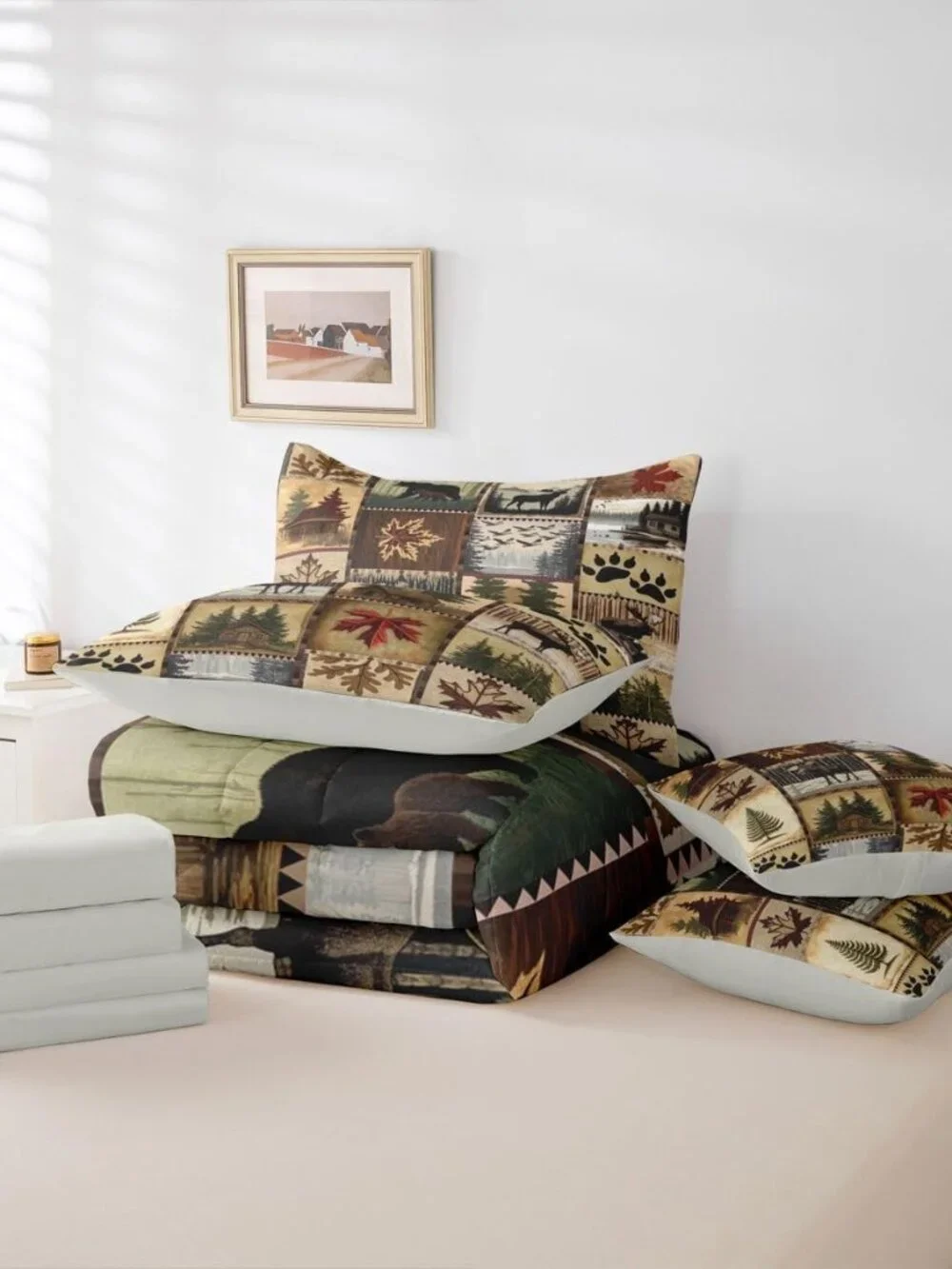 Lodge Queen Comforter Set with Sheets for Kids Boys Girls Cabin Rustic Moose 7 P